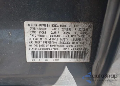 2006 Acura Tsx z USA, uszkodzony, nr VIN JH4CL96876C002100